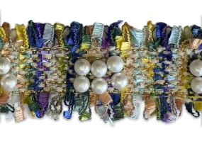 1 1/4" Rainbow Bouquet & Gold Metallic Pearled Trim (Made in France)