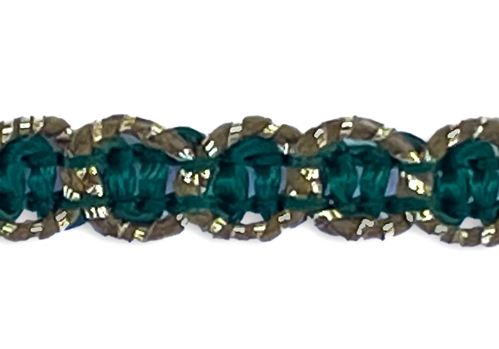 1/4" Emerald & Metallic Gold Gimp Trim (Made in France)