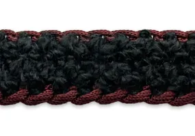 1" Ebony & Sangria Braided Bouclé Trim (Made in France)