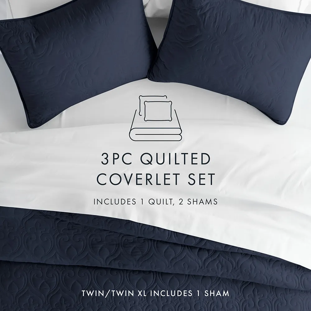 3-Piece Damask Quilted Coverlet Set