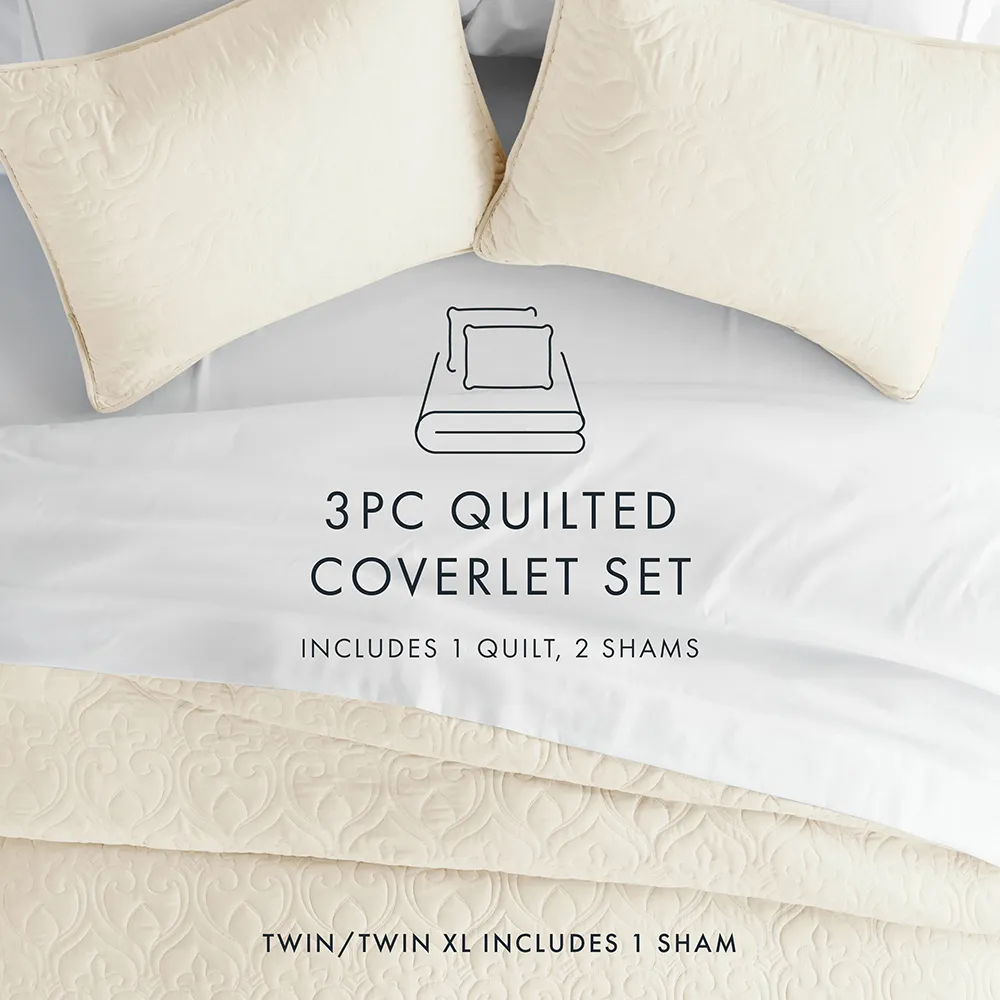 3-Piece Damask Quilted Coverlet Set