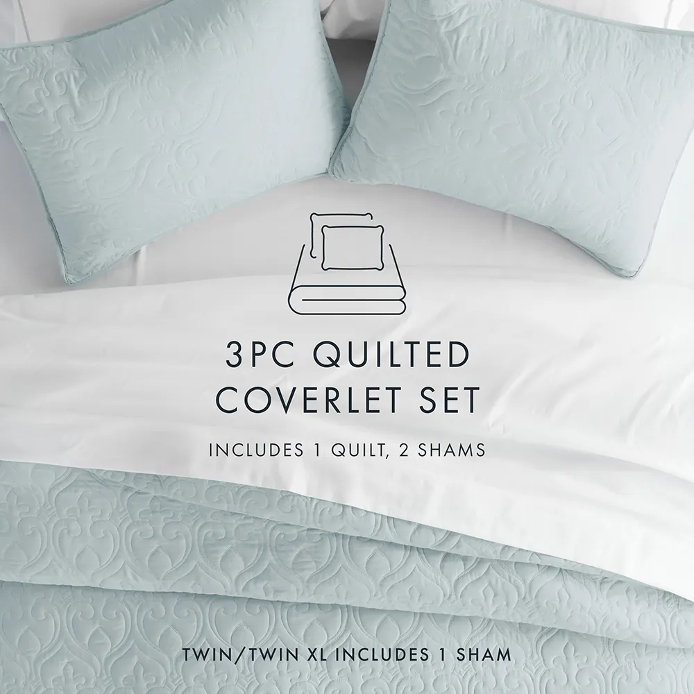 3-Piece Damask Quilted Coverlet Set