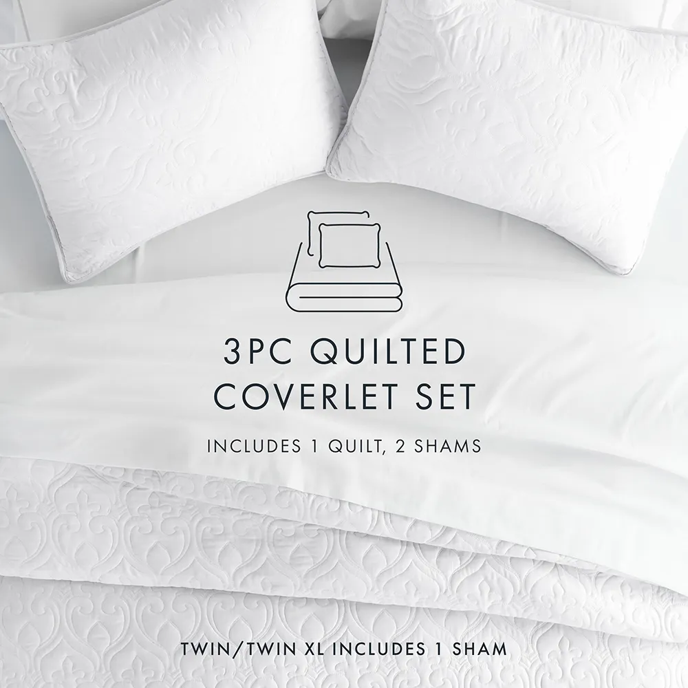 3-Piece Damask Quilted Coverlet Set