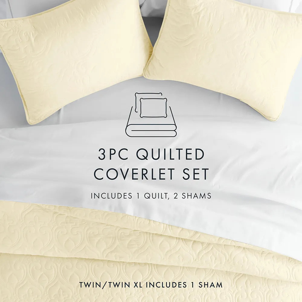 3-Piece Damask Quilted Coverlet Set