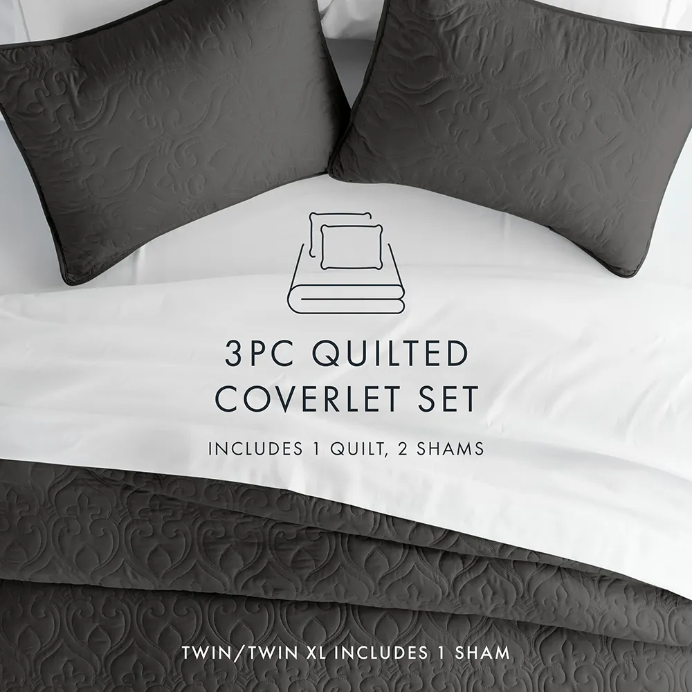 3-Piece Damask Quilted Coverlet Set