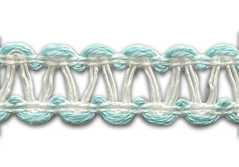 3/4" Open Baby Blue & White Braided Trim (Made in France)