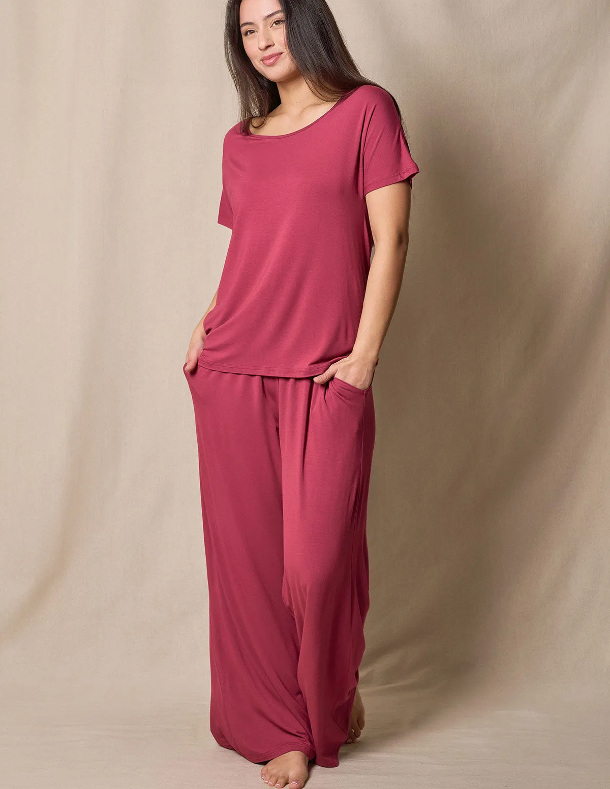 Bamboo Palazzo Lounge Pants - Burgundy Rose