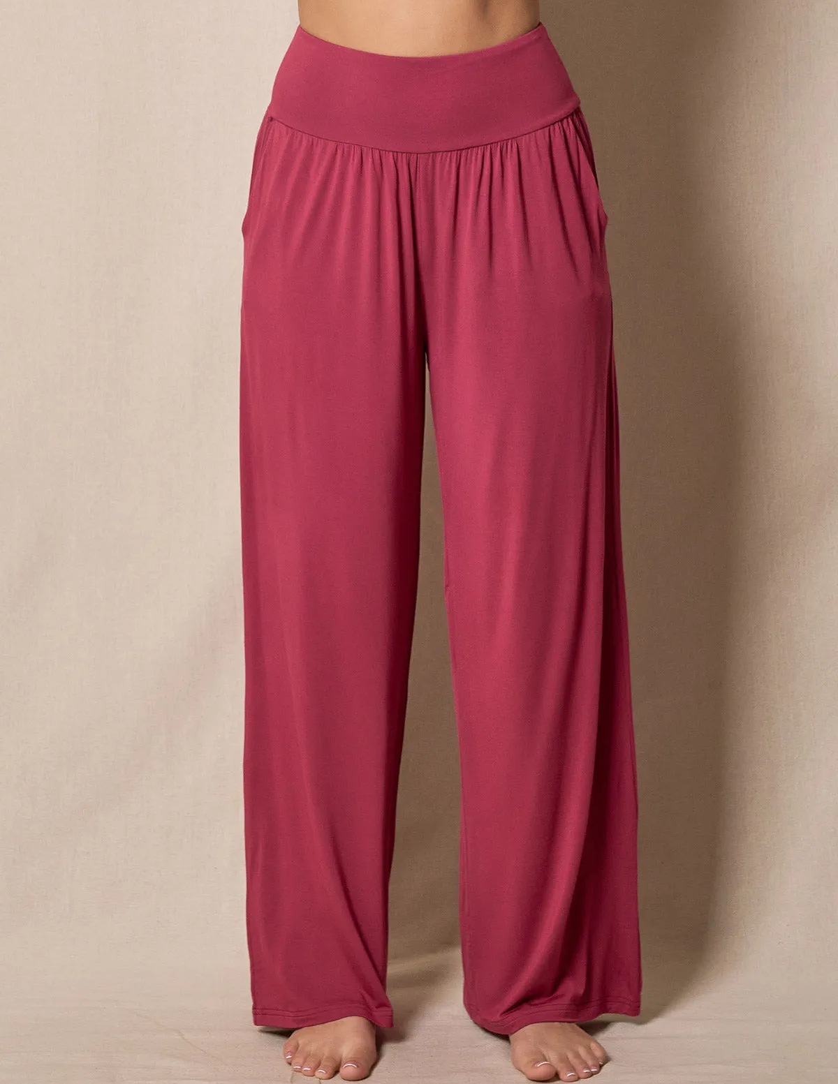 Bamboo Palazzo Lounge Pants - Burgundy Rose