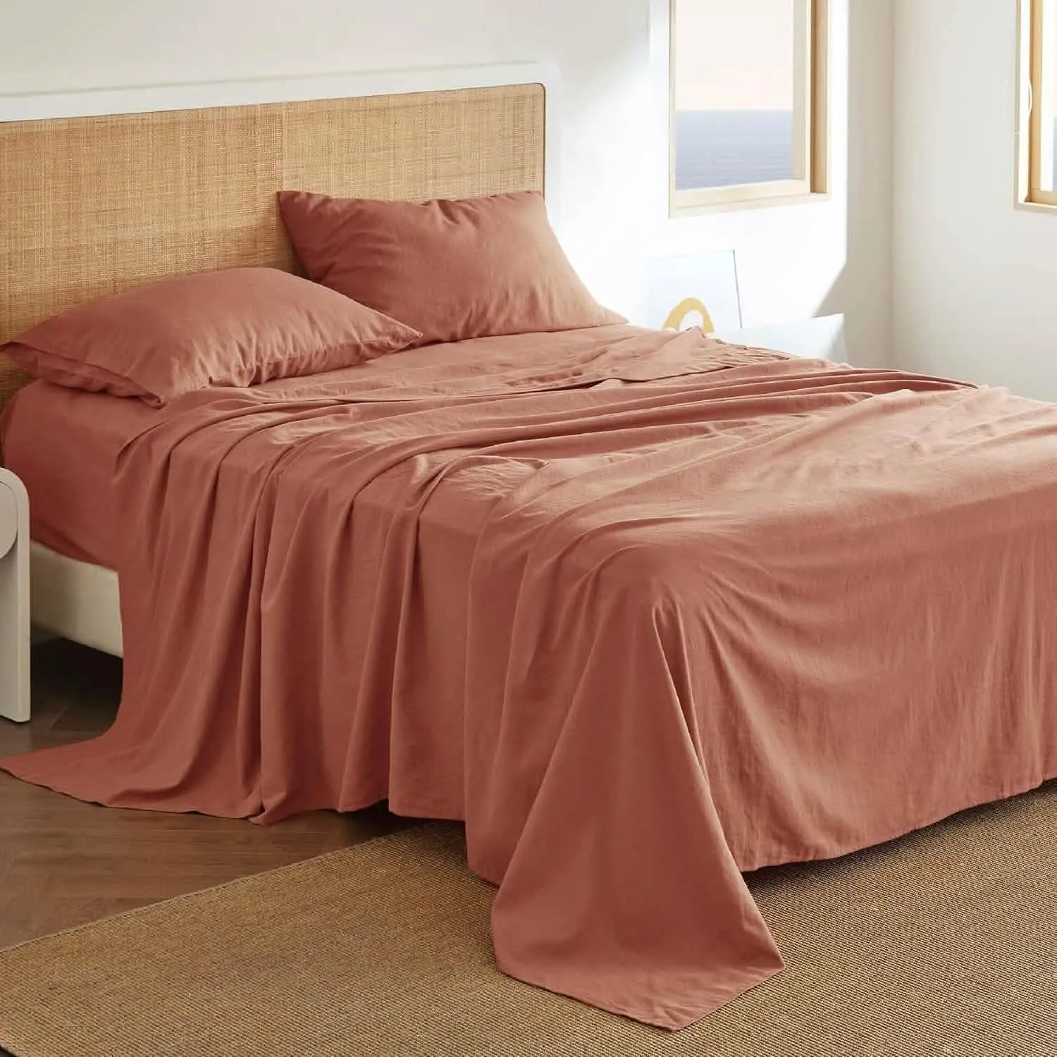 Bedsure Breathable Cotton Linen Bed Sheet Set