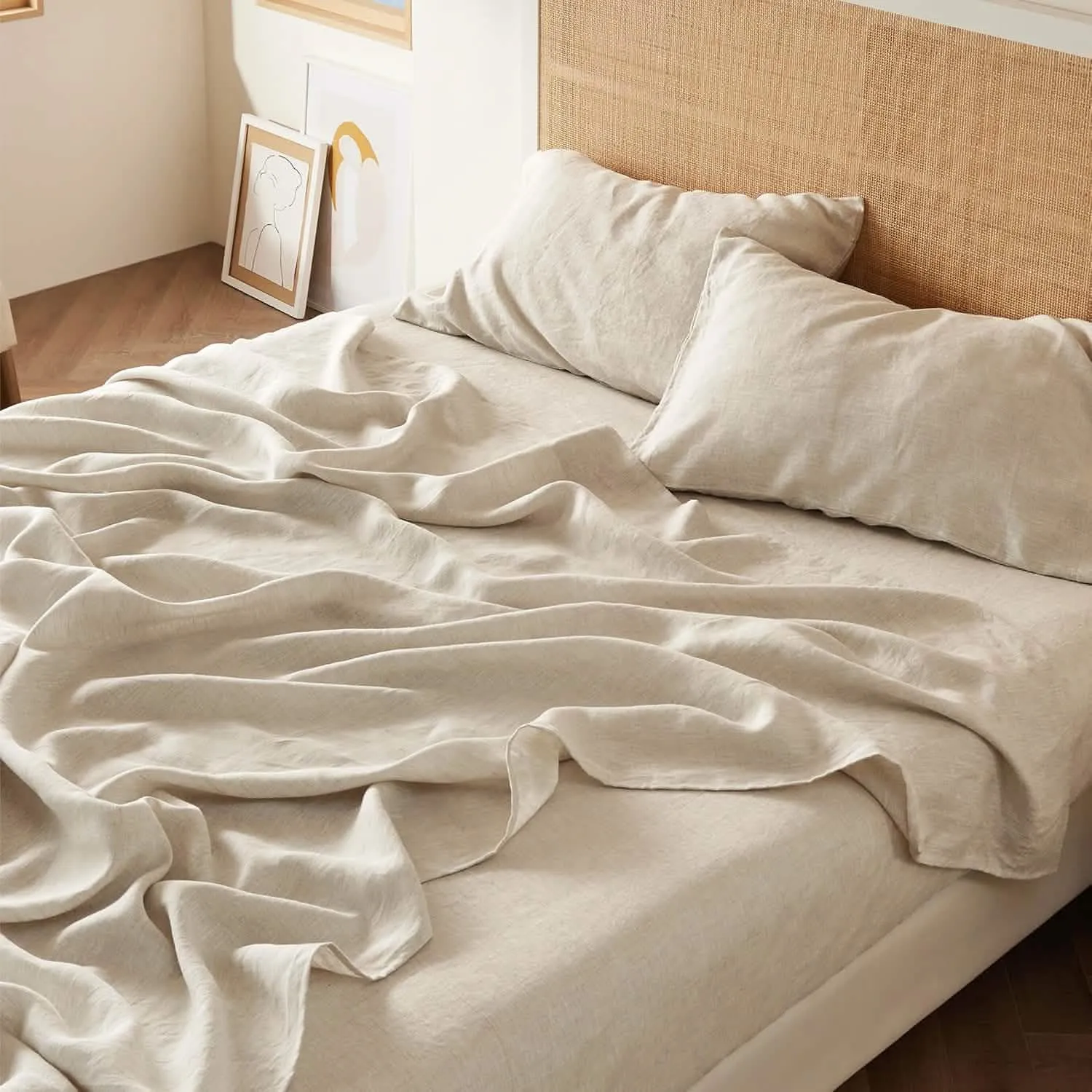 Bedsure Breathable Cotton Linen Bed Sheet Set