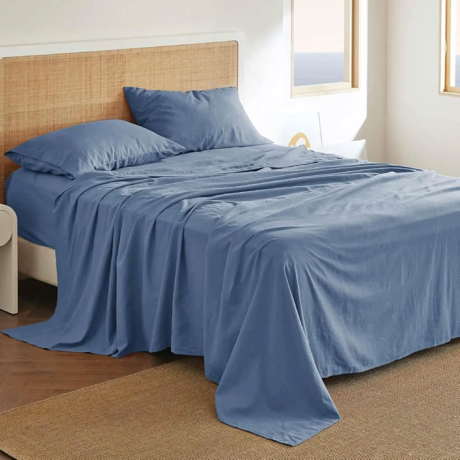 Bedsure Breathable Cotton Linen Bed Sheet Set