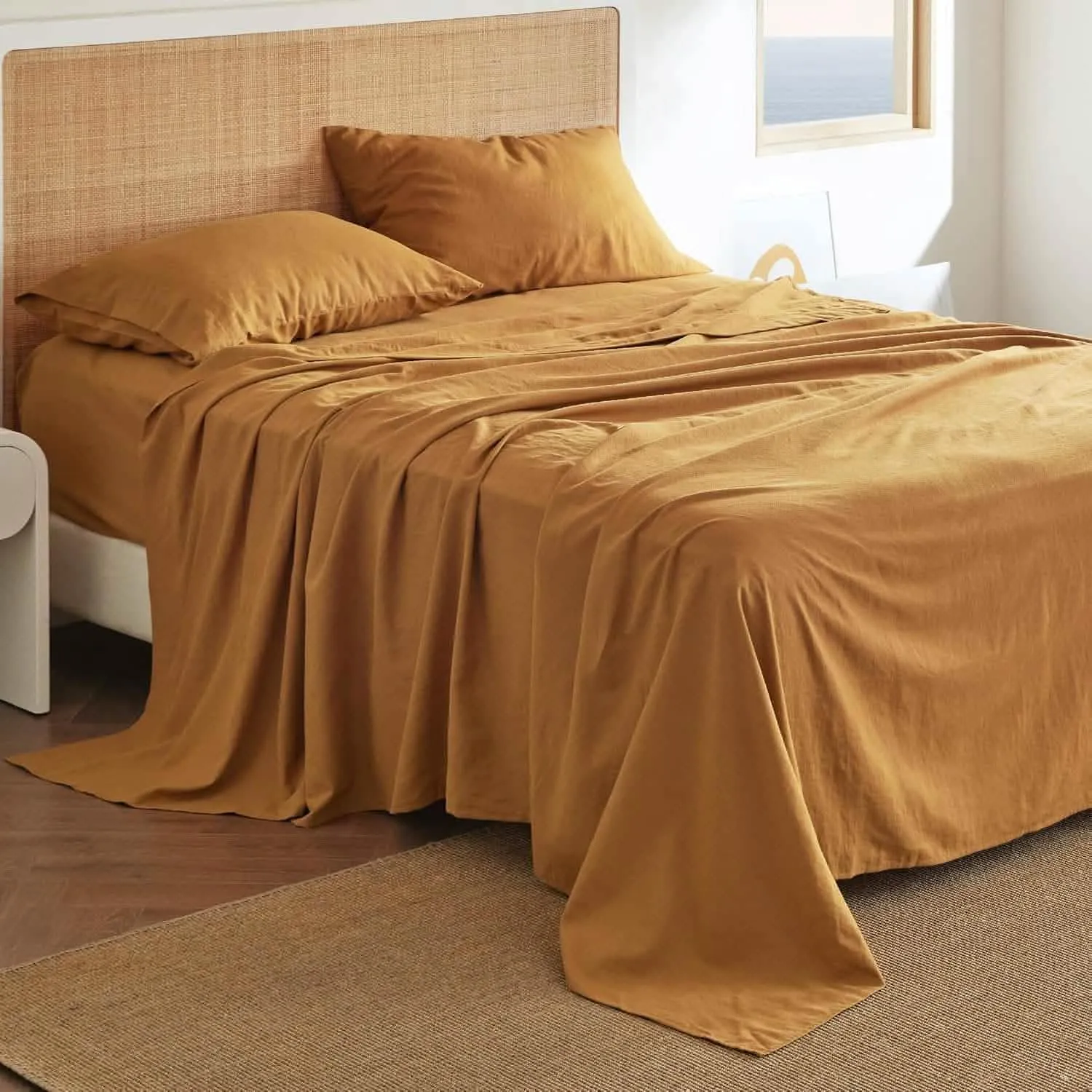 Bedsure Breathable Cotton Linen Bed Sheet Set