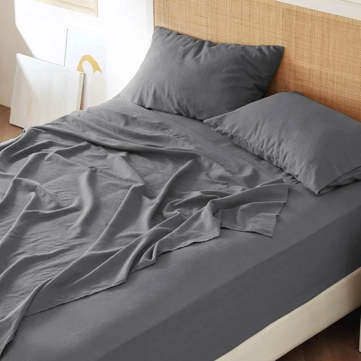 Bedsure Breathable Cotton Linen Bed Sheet Set