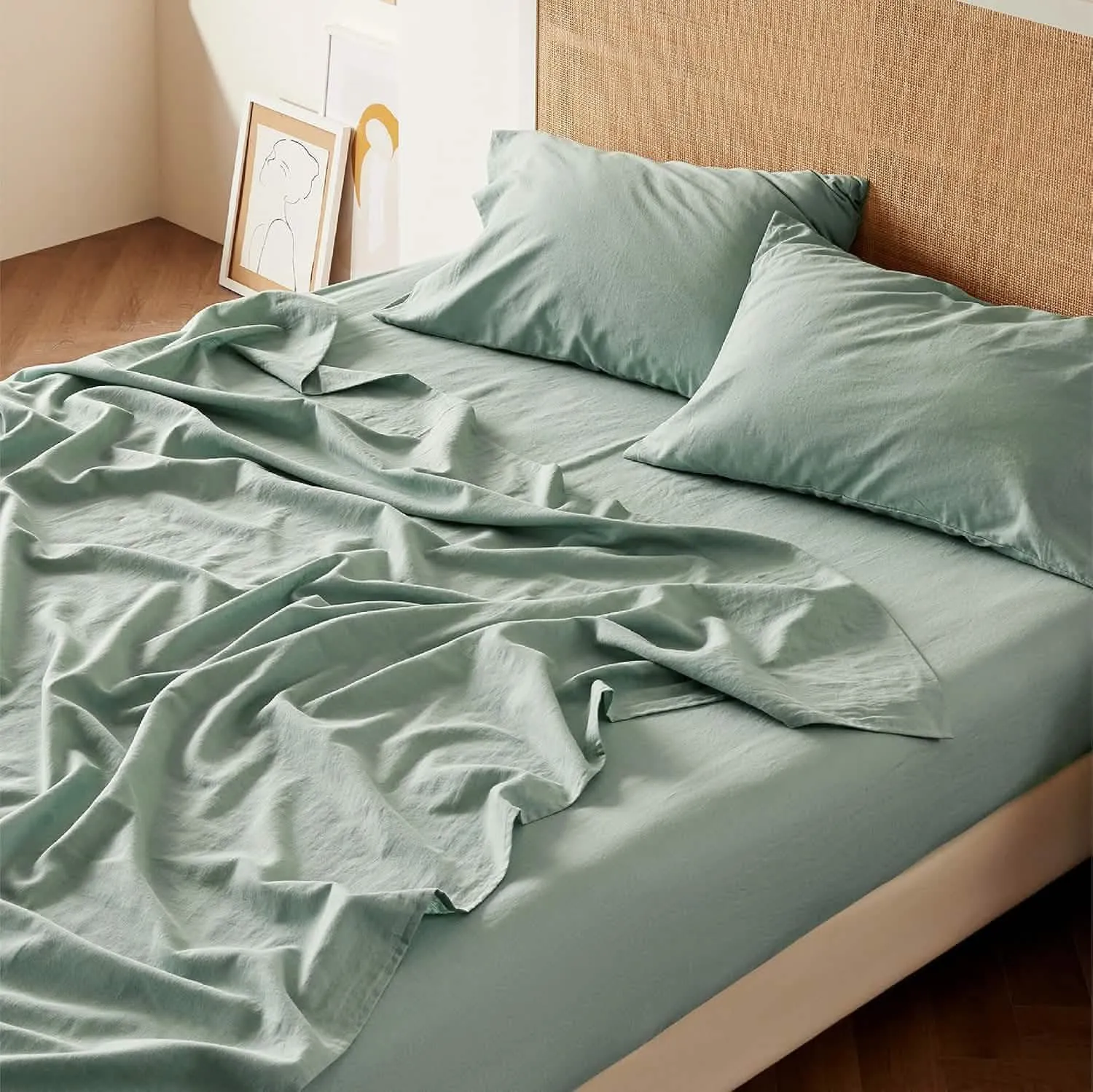 Bedsure Breathable Cotton Linen Bed Sheet Set