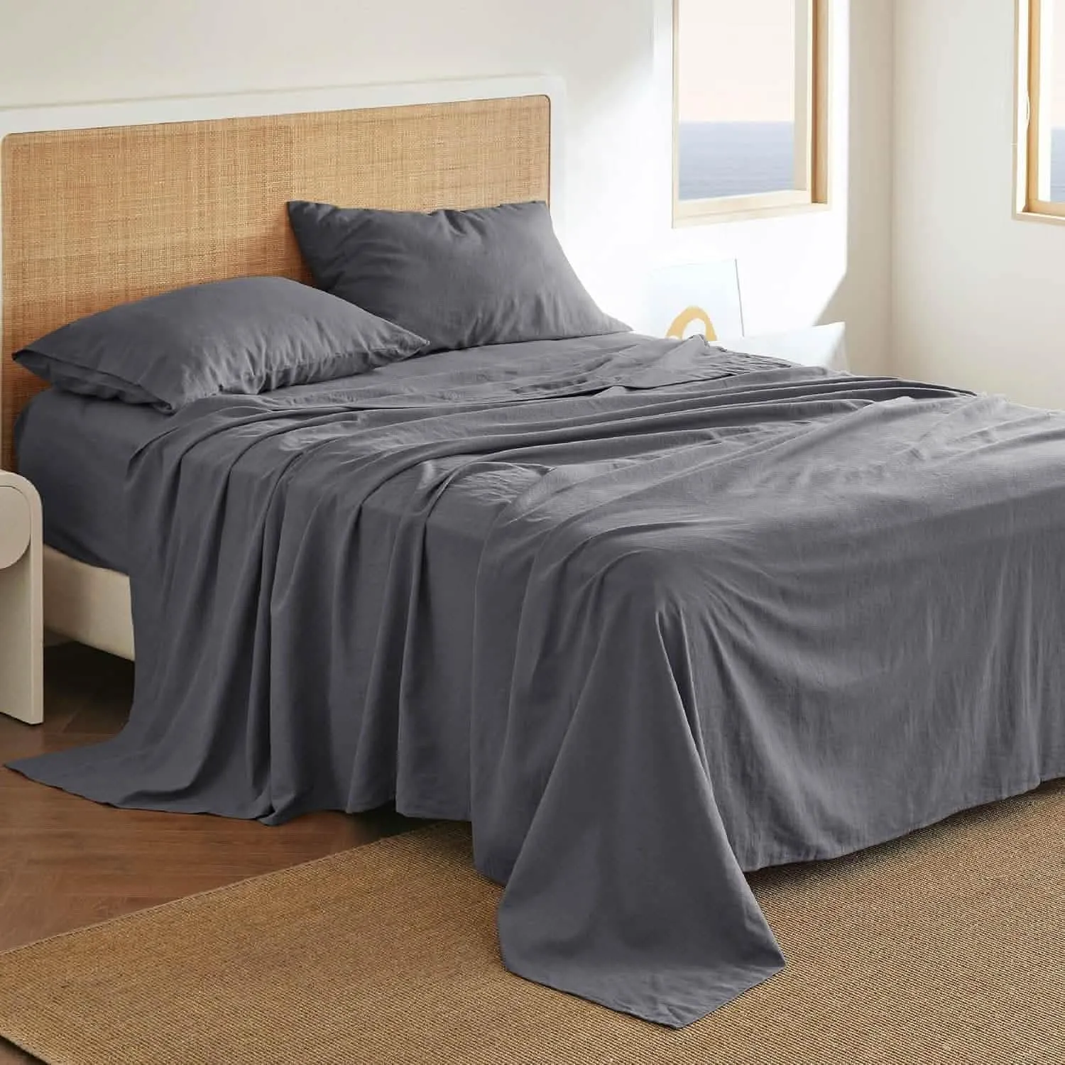 Bedsure Breathable Cotton Linen Bed Sheet Set