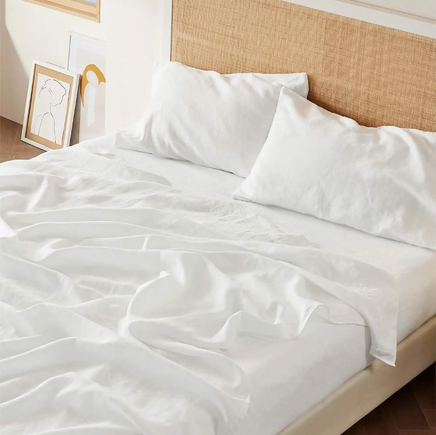 Bedsure Breathable Cotton Linen Bed Sheet Set