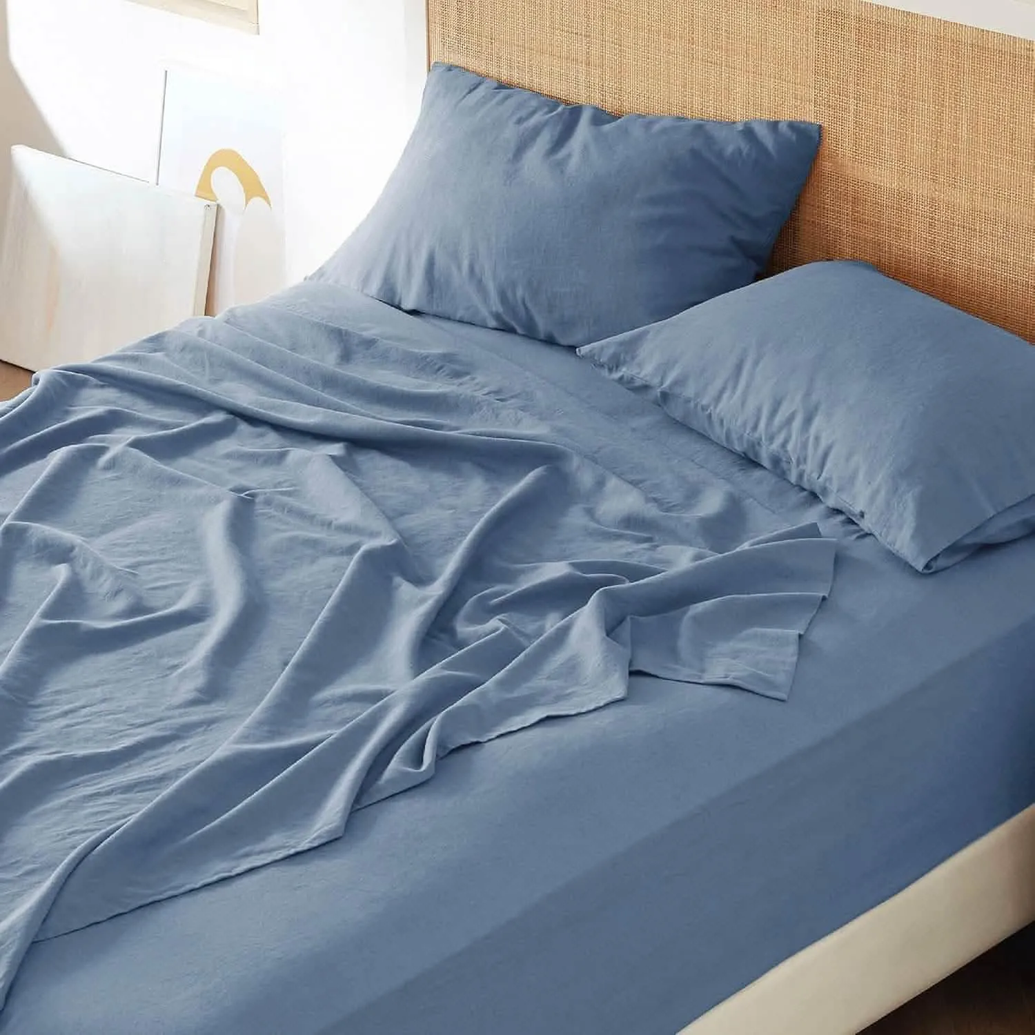 Bedsure Breathable Cotton Linen Bed Sheet Set