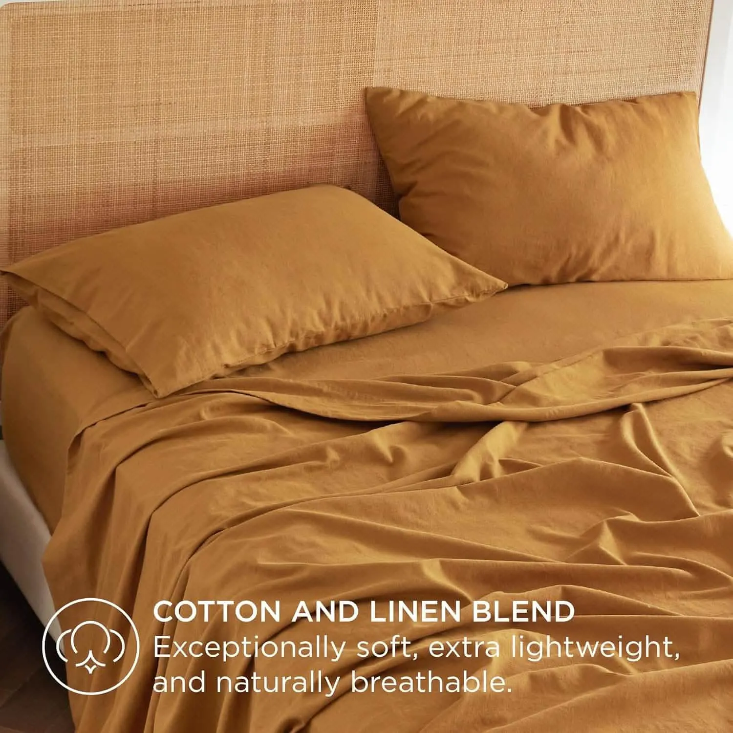 Bedsure Breathable Cotton Linen Bed Sheet Set