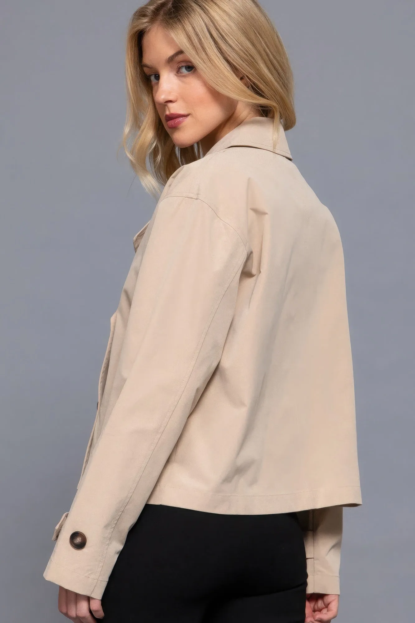 Beige Double Breasted Short Trench Jacket