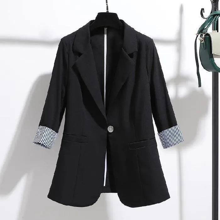 Blazer Women Korean Slim Look Drape Thin Three-Quarter Length Sleeves Suit Tops Outerwear