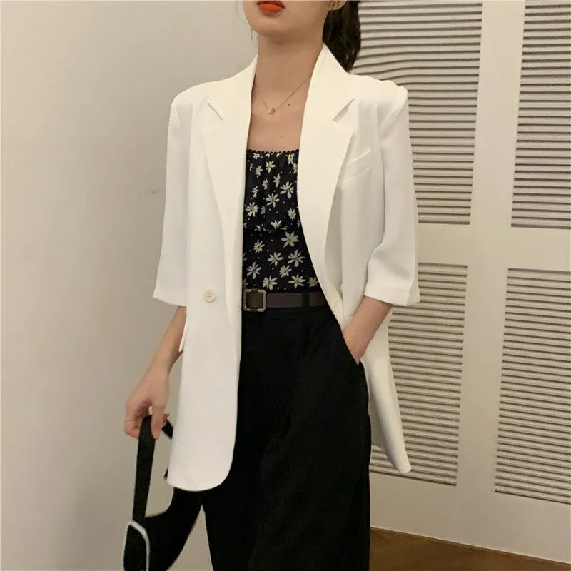 Blazer Women Summer Korean Casual All-Matching Thin Elegant Loose Three-Quarter Length Sleeves Popular Suit Outerwear