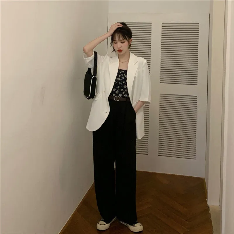 Blazer Women Summer Korean Casual All-Matching Thin Elegant Loose Three-Quarter Length Sleeves Popular Suit Outerwear