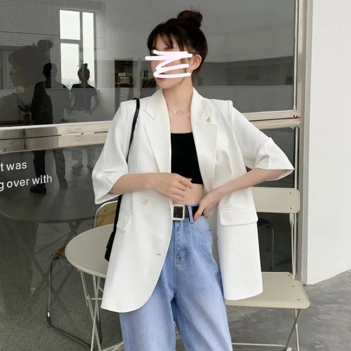 Blazer Women Summer Korean Casual All-Matching Thin Elegant Loose Three-Quarter Length Sleeves Popular Suit Outerwear