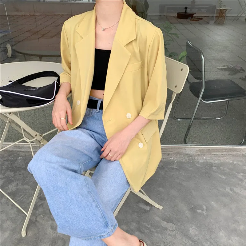 Blazer Women Summer Korean Casual All-Matching Thin Elegant Loose Three-Quarter Length Sleeves Popular Suit Outerwear