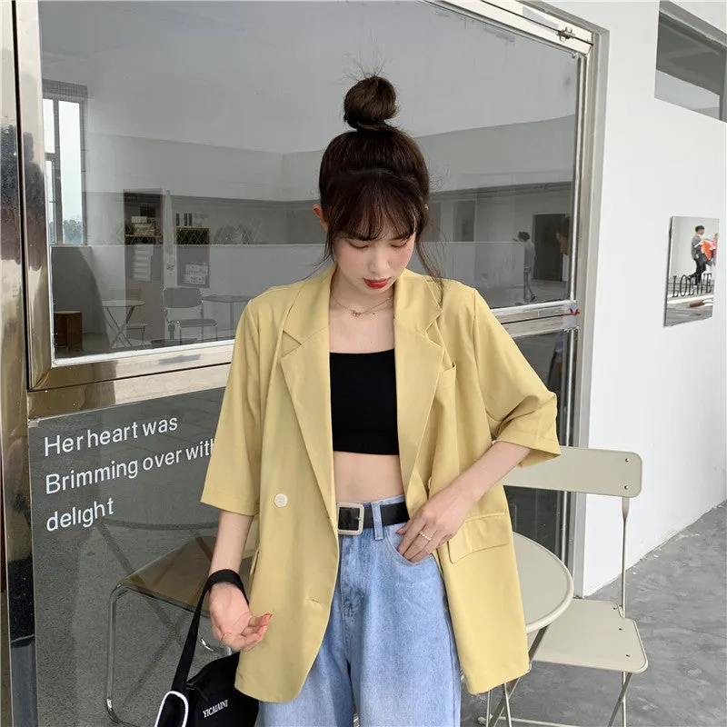 Blazer Women Summer Korean Casual All-Matching Thin Elegant Loose Three-Quarter Length Sleeves Popular Suit Outerwear