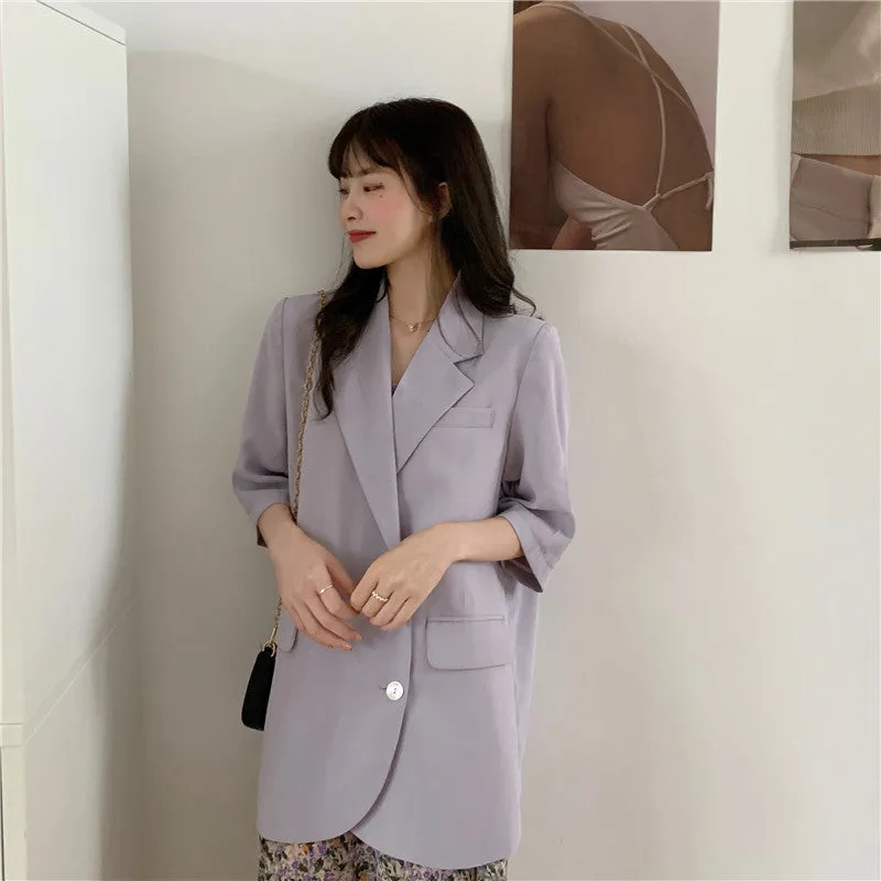 Blazer Women Summer Korean Casual All-Matching Thin Elegant Loose Three-Quarter Length Sleeves Popular Suit Outerwear