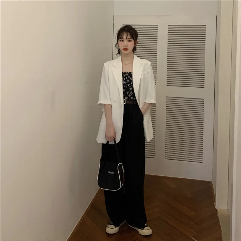 Blazer Women Summer Korean Casual All-Matching Thin Elegant Loose Three-Quarter Length Sleeves Popular Suit Outerwear