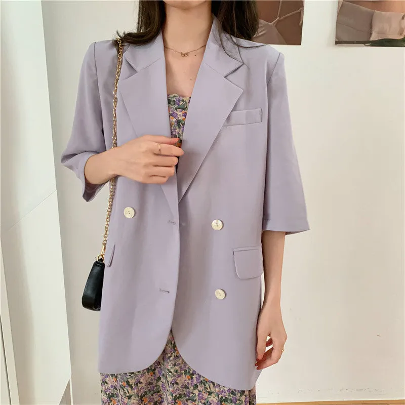 Blazer Women Summer Korean Casual All-Matching Thin Elegant Loose Three-Quarter Length Sleeves Popular Suit Outerwear