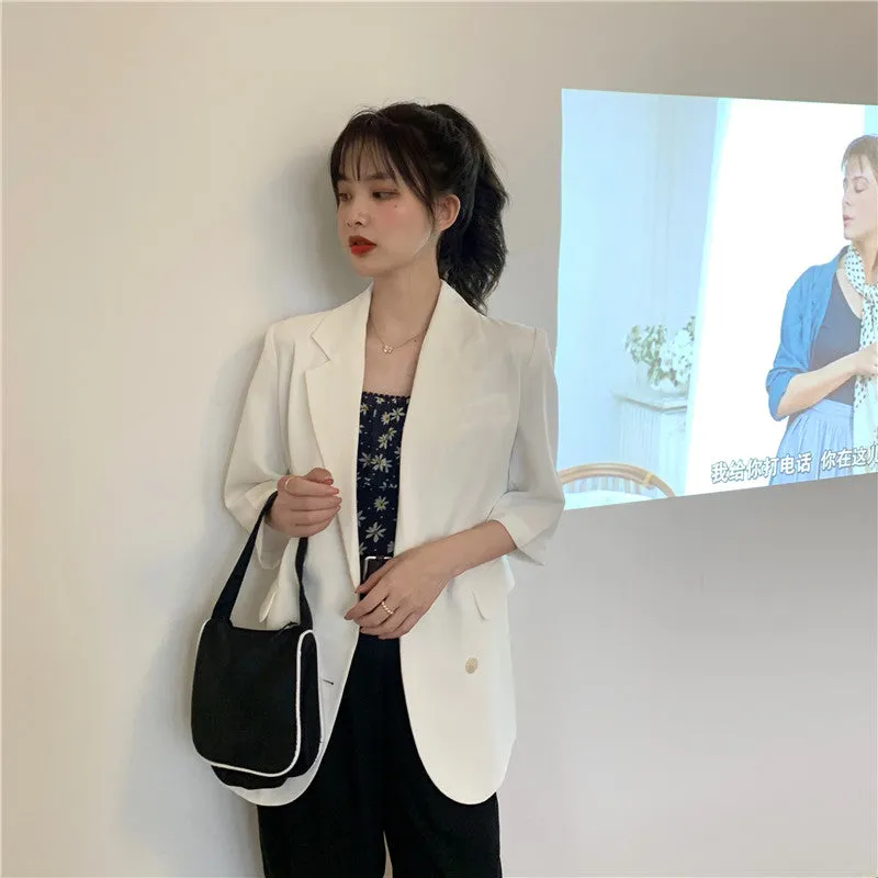 Blazer Women Summer Korean Casual All-Matching Thin Elegant Loose Three-Quarter Length Sleeves Popular Suit Outerwear