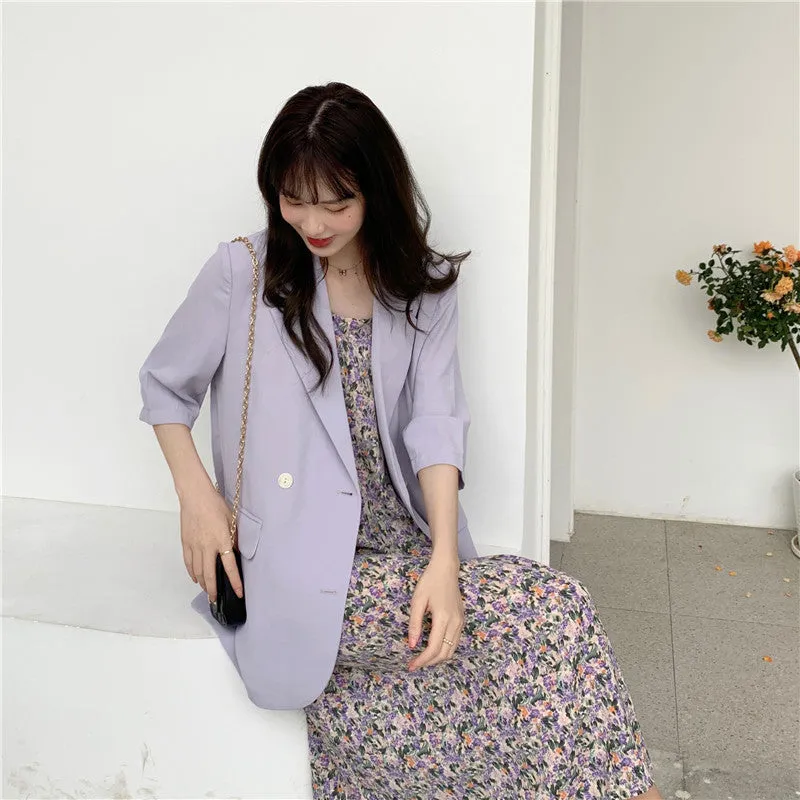 Blazer Women Summer Korean Casual All-Matching Thin Elegant Loose Three-Quarter Length Sleeves Popular Suit Outerwear