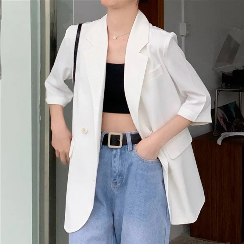 Blazer Women Summer Korean Casual All-Matching Thin Elegant Loose Three-Quarter Length Sleeves Popular Suit Outerwear