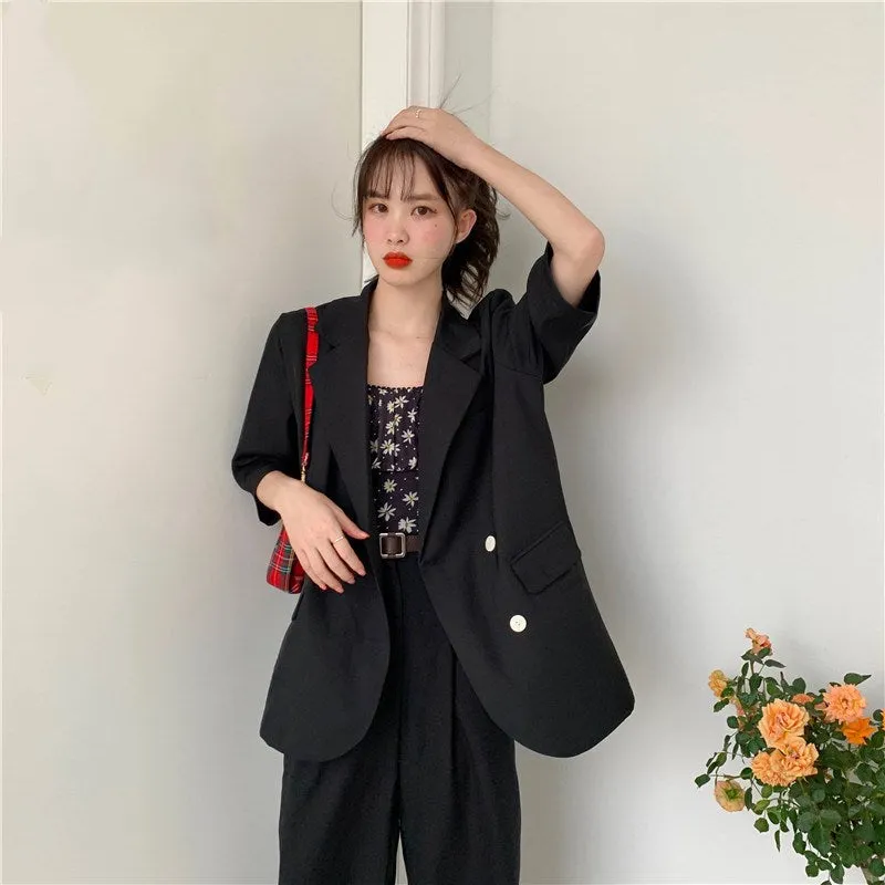 Blazer Women Summer Korean Casual All-Matching Thin Elegant Loose Three-Quarter Length Sleeves Popular Suit Outerwear