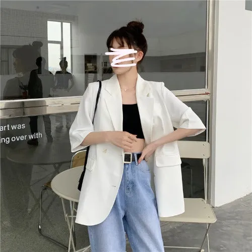 Blazer Women Summer Korean Casual All-Matching Thin Elegant Loose Three-Quarter Length Sleeves Popular Suit Outerwear