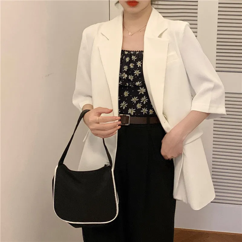 Blazer Women Summer Korean Casual All-Matching Thin Elegant Loose Three-Quarter Length Sleeves Popular Suit Outerwear