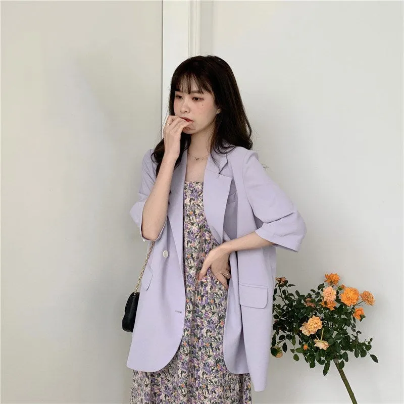 Blazer Women Summer Korean Casual All-Matching Thin Elegant Loose Three-Quarter Length Sleeves Popular Suit Outerwear