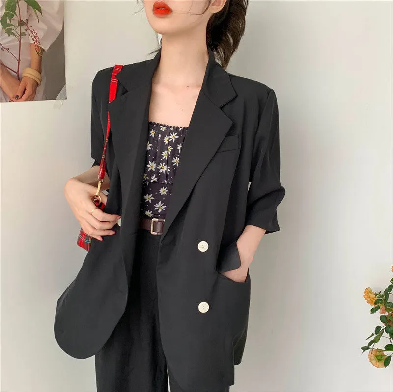 Blazer Women Summer Korean Casual All-Matching Thin Elegant Loose Three-Quarter Length Sleeves Popular Suit Outerwear