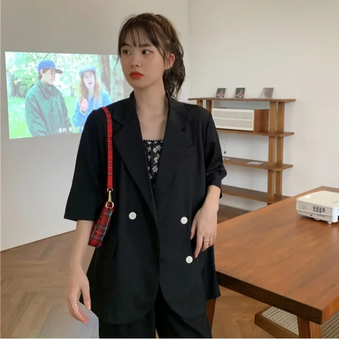 Blazer Women Summer Korean Casual All-Matching Thin Elegant Loose Three-Quarter Length Sleeves Popular Suit Outerwear