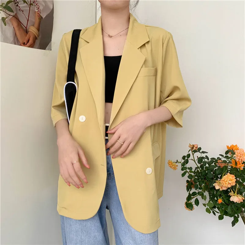 Blazer Women Summer Korean Casual All-Matching Thin Elegant Loose Three-Quarter Length Sleeves Popular Suit Outerwear