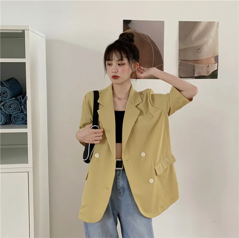 Blazer Women Summer Korean Casual All-Matching Thin Elegant Loose Three-Quarter Length Sleeves Popular Suit Outerwear