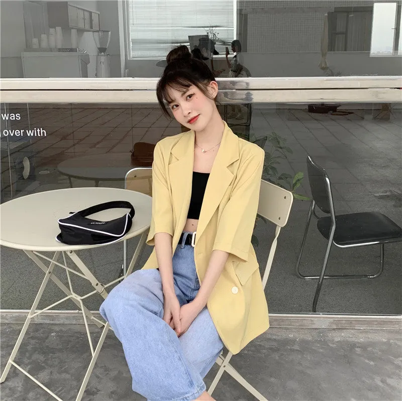 Blazer Women Summer Korean Casual All-Matching Thin Elegant Loose Three-Quarter Length Sleeves Popular Suit Outerwear