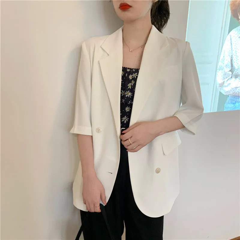 Blazer Women Summer Korean Casual All-Matching Thin Elegant Loose Three-Quarter Length Sleeves Popular Suit Outerwear