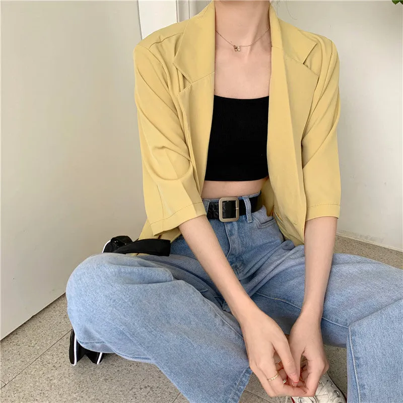 Blazer Women Summer Korean Casual All-Matching Thin Elegant Loose Three-Quarter Length Sleeves Popular Suit Outerwear