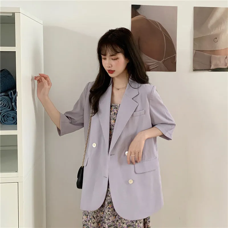 Blazer Women Summer Korean Casual All-Matching Thin Elegant Loose Three-Quarter Length Sleeves Popular Suit Outerwear