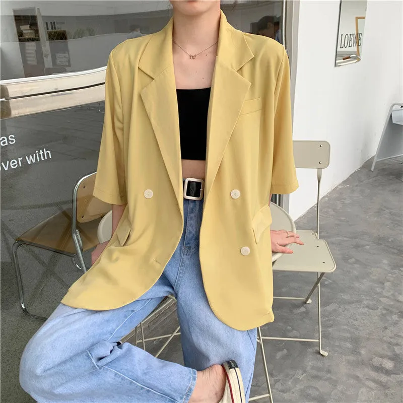 Blazer Women Summer Korean Casual All-Matching Thin Elegant Loose Three-Quarter Length Sleeves Popular Suit Outerwear