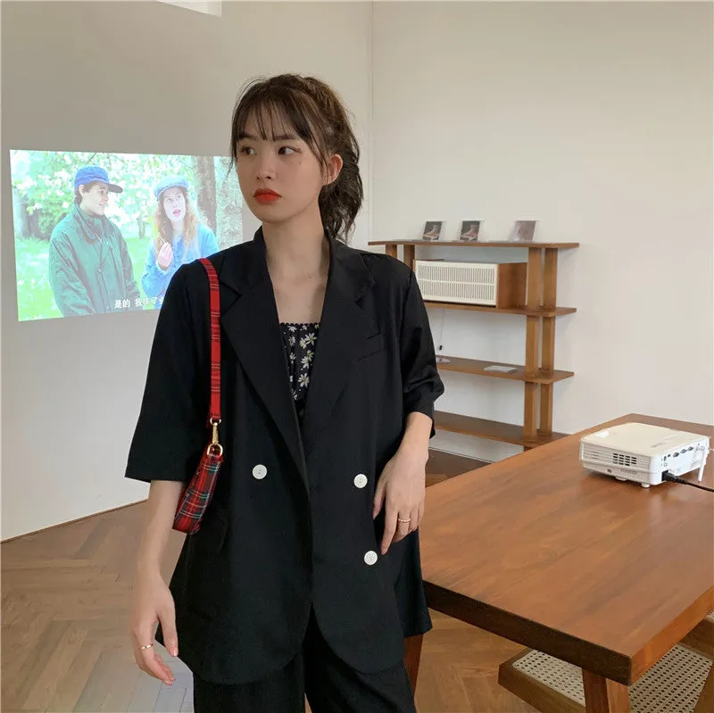 Blazer Women Summer Korean Casual All-Matching Thin Elegant Loose Three-Quarter Length Sleeves Popular Suit Outerwear