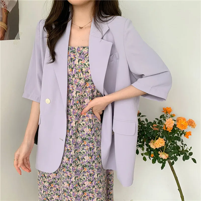 Blazer Women Summer Korean Casual All-Matching Thin Elegant Loose Three-Quarter Length Sleeves Popular Suit Outerwear